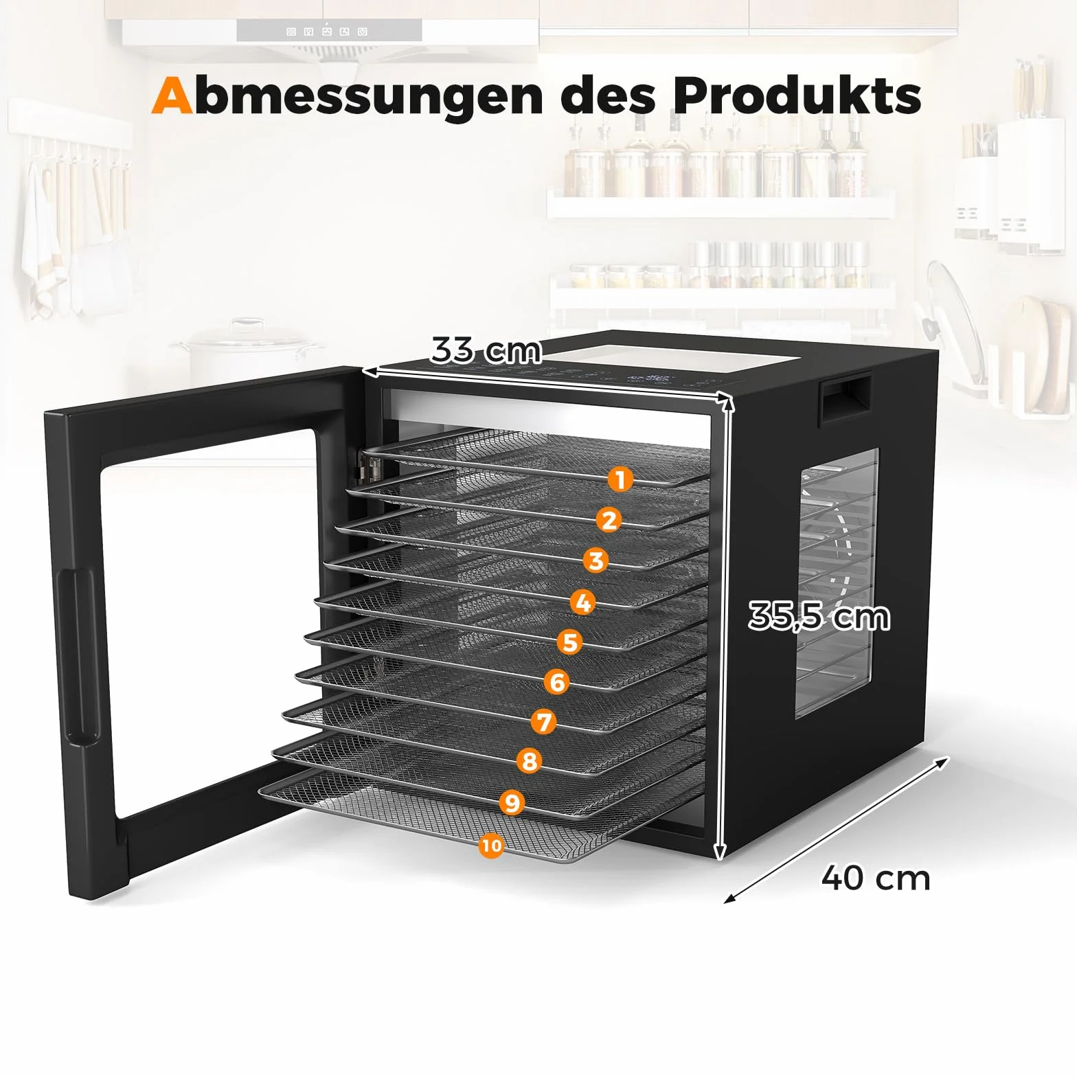COSTWAY 850W Dörrautomat inkl. 10 Edelstahl-Schalen, Dörrgerät mit 10 voreingestellten Programmen, 48H Timer & 30-75℃ Temperatur, Lebensmittel-Trockner für Obst, Gemüse, Fleisch