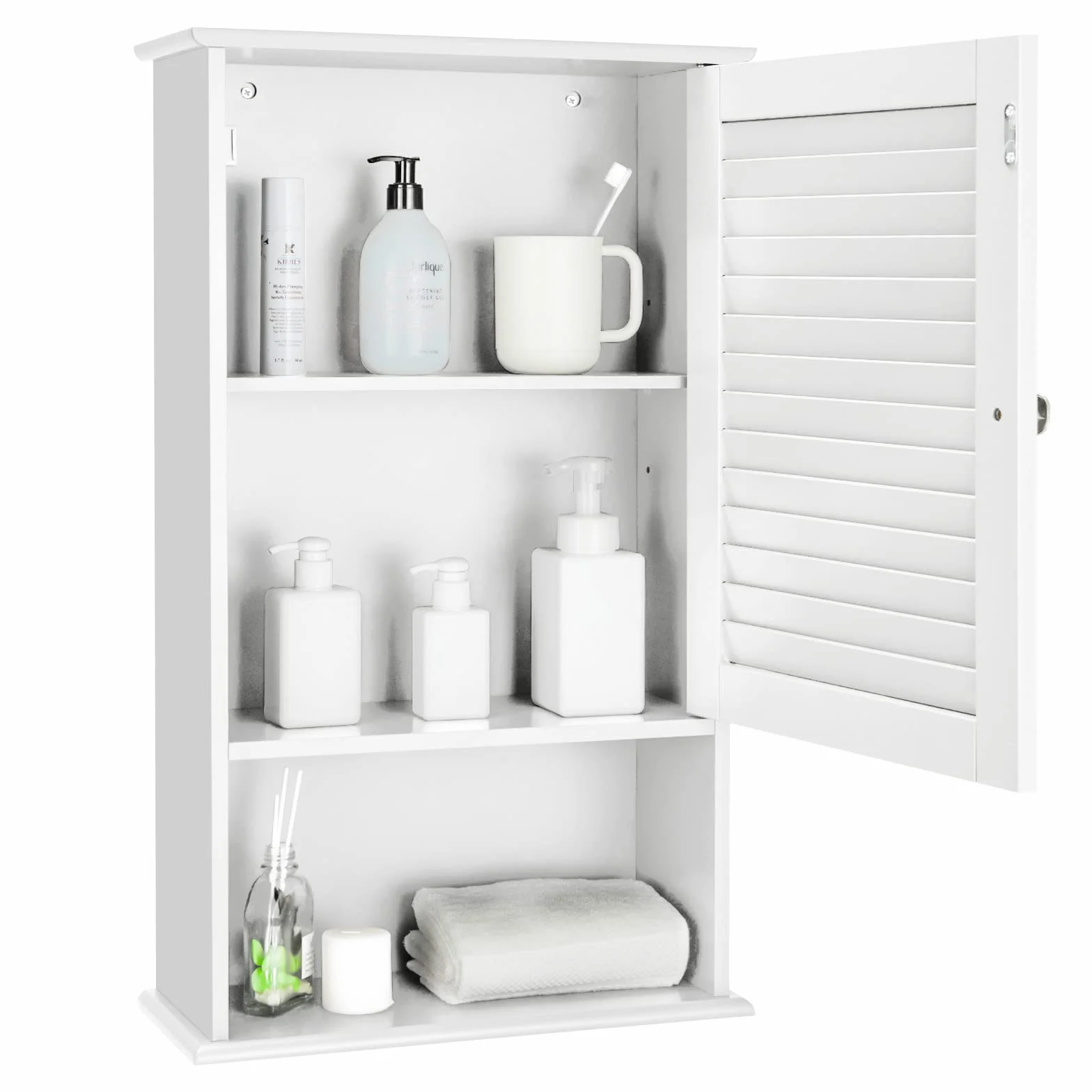 LIFEZEAL Hängeschrank Badezimmerschrank, Wandschrank mit Tür & Verstellbarer Ablage, Wandschrank Badschrank wandmontage, Küchenschrank Medizinschrank, 42 x 17 x 70 cm
