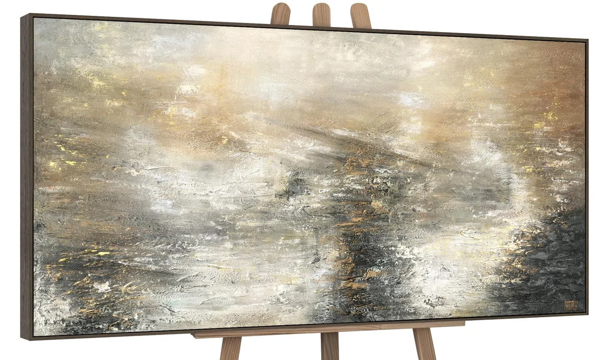 YS-Art Abstrakt Acryl Gemälde auf Leinwand Kraft der Elemente handgemalt Wandbilder 120x60 cm mit Rahmen