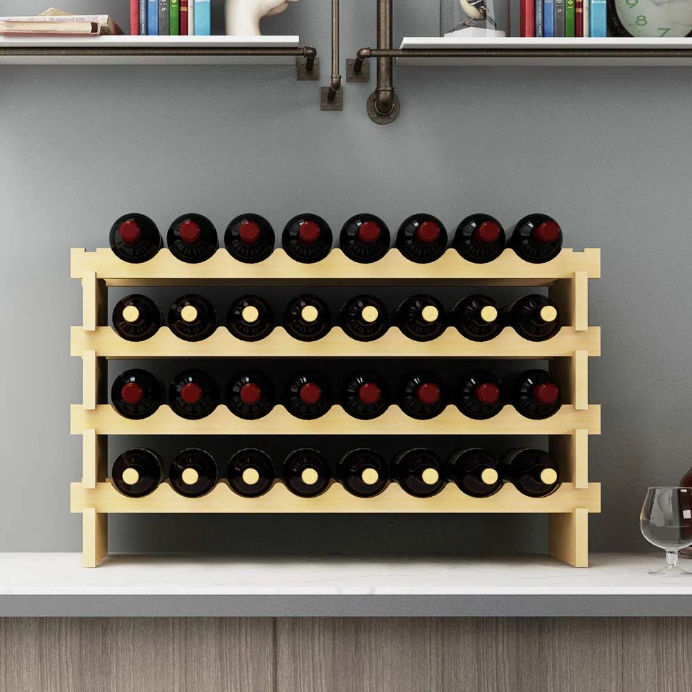 SogesHome Flaschenregal Weinregal Stapelbares Weinregale 4-Tier Weinlagerung für 32 Flaschen Weinständer Flaschenständer Weinlagerschrank aus Holz