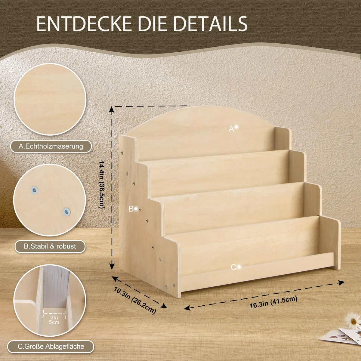 PUERSI Kartenständer Postkartenständer holz, Kartenaufsteller Postkartenhalter Karten Ständer Postkarten Aufbewahrung Grußkarten Rustikal, Beige