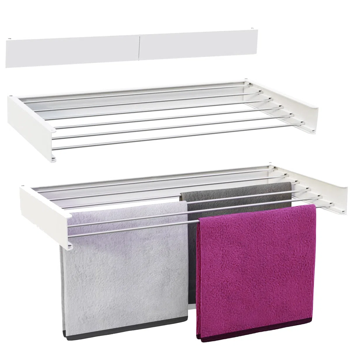 Vonia Wandtrockengestell 100 x 50 cm – Platzsparend & Zusammenklappbar – Robuster Wäschetrockner zur Wandmontage im Badezimmer, auf dem Balkon und in kleinen Wohnungen – Weiß