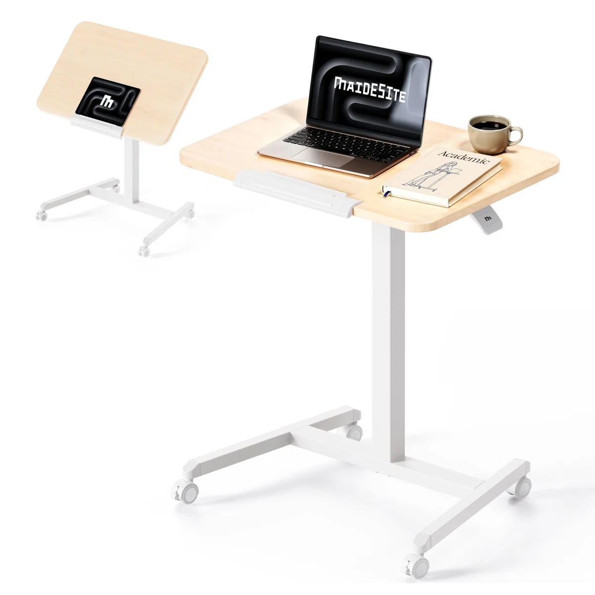 MAIDeSITe Fit Pro Stehpult höhenverstellbar 76–110 cm,Mobiler Schreibtisch mit Rollen,pneumatischer Laptoptisch mit klappbarer Tischplatte,Beistelltisch für Homeoffice