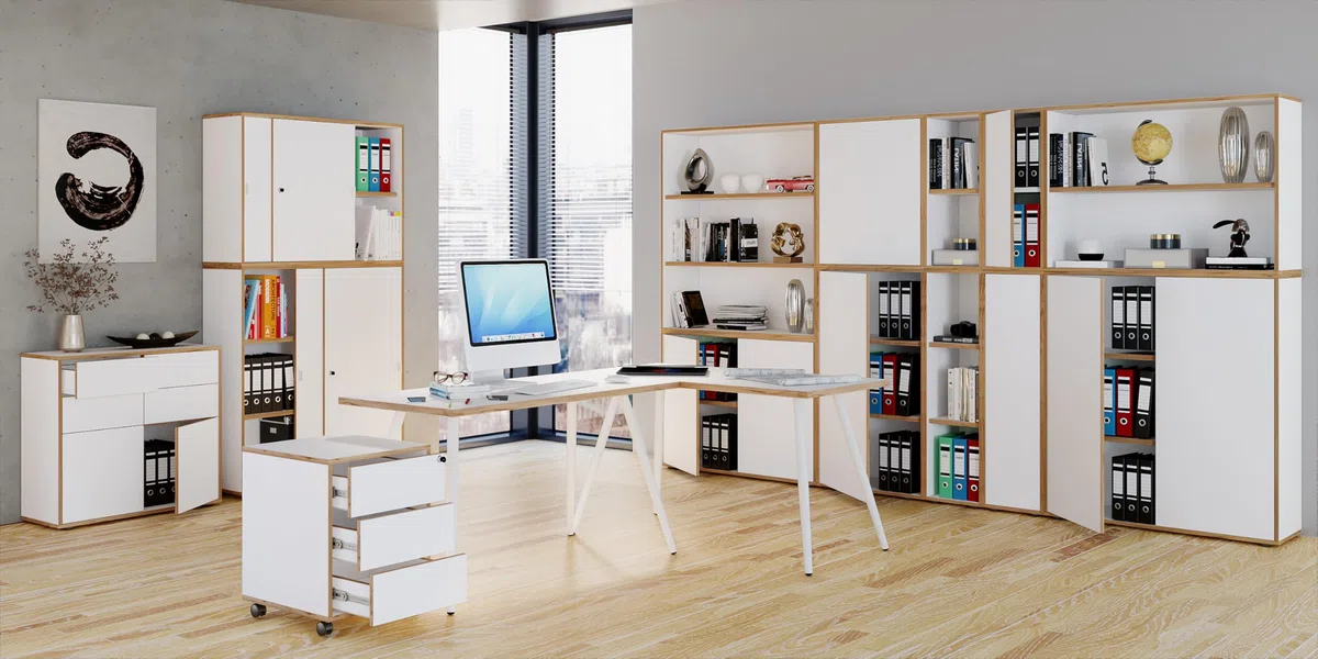 VCM Holz Büroschrank Ordner Aktenschrank Büromöbel Schrank Salia 2-Fach Breite 100 cm Drehtüren