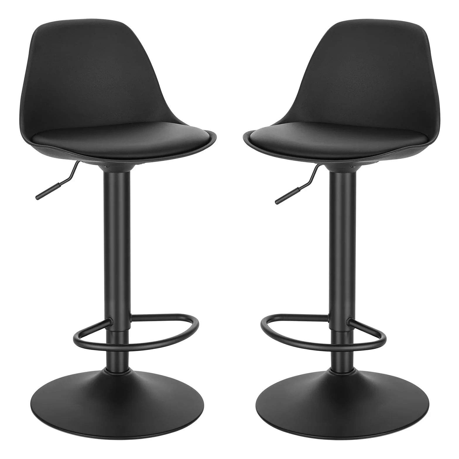 EUGAD Barhocker 2er Set, für Bar Küchen & Esszimmer, 360° drehbarer höhenverstellbar, Barstuhl mit Rückenlehne Fußstütze, aus PU, Schwarz