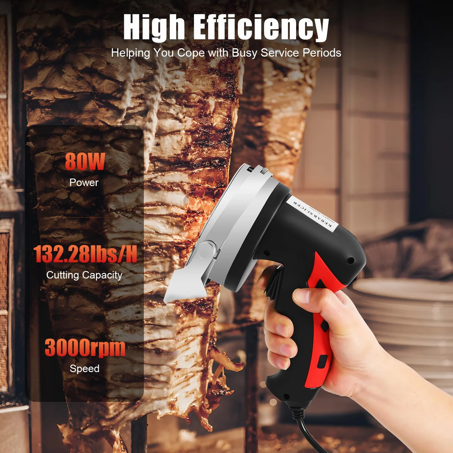 SHZICMY Dönermesser, Elektrisches Kebabschneider 80W Profi Schneidemesser Edelstahl Gyrosmesser für Döner und Gyros