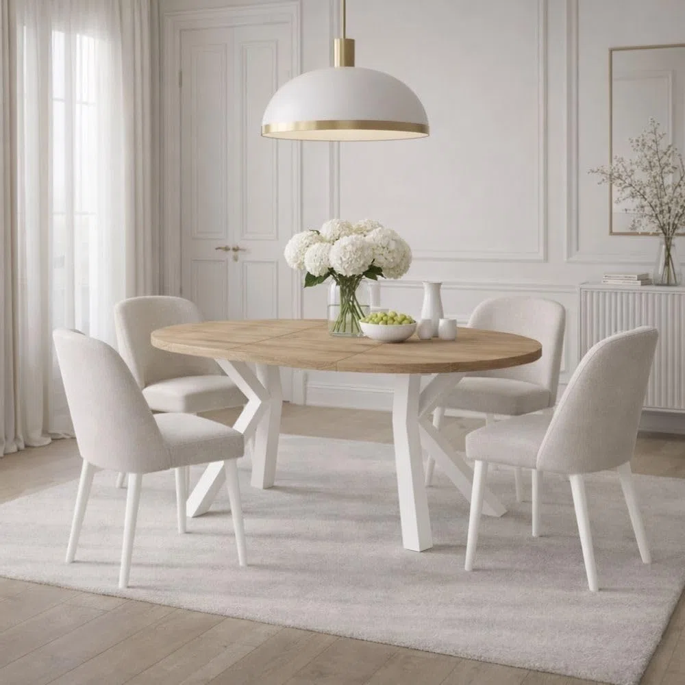 Runder Ausziehbarer Tisch für Esszimmer RAL mit Holzbeinen, Skandinavischer Stil, Durchmesser Varianten von : 90 bis 220 cm (Eiche Craft Gold, 110/160 cm)