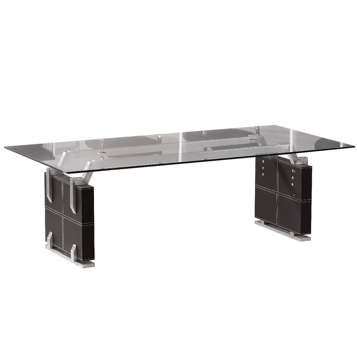 Jet-Line Besprechungstisch Verona Konferenztisch 240 x 120 x 76 cm Schwarz mit Glasplatte aus Sicherheitsglas Kunstlederüberzug Edelstahl Gebürstet