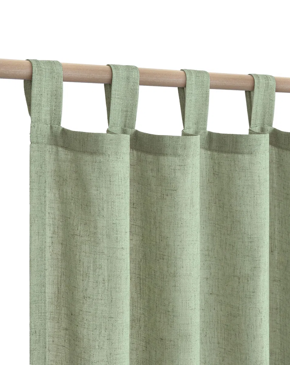 KOUFALL Salbeigrüne Leinen Vorhänge 213 cm Boho Bettvorhänge 2 Paneele Set Schlafzimmer