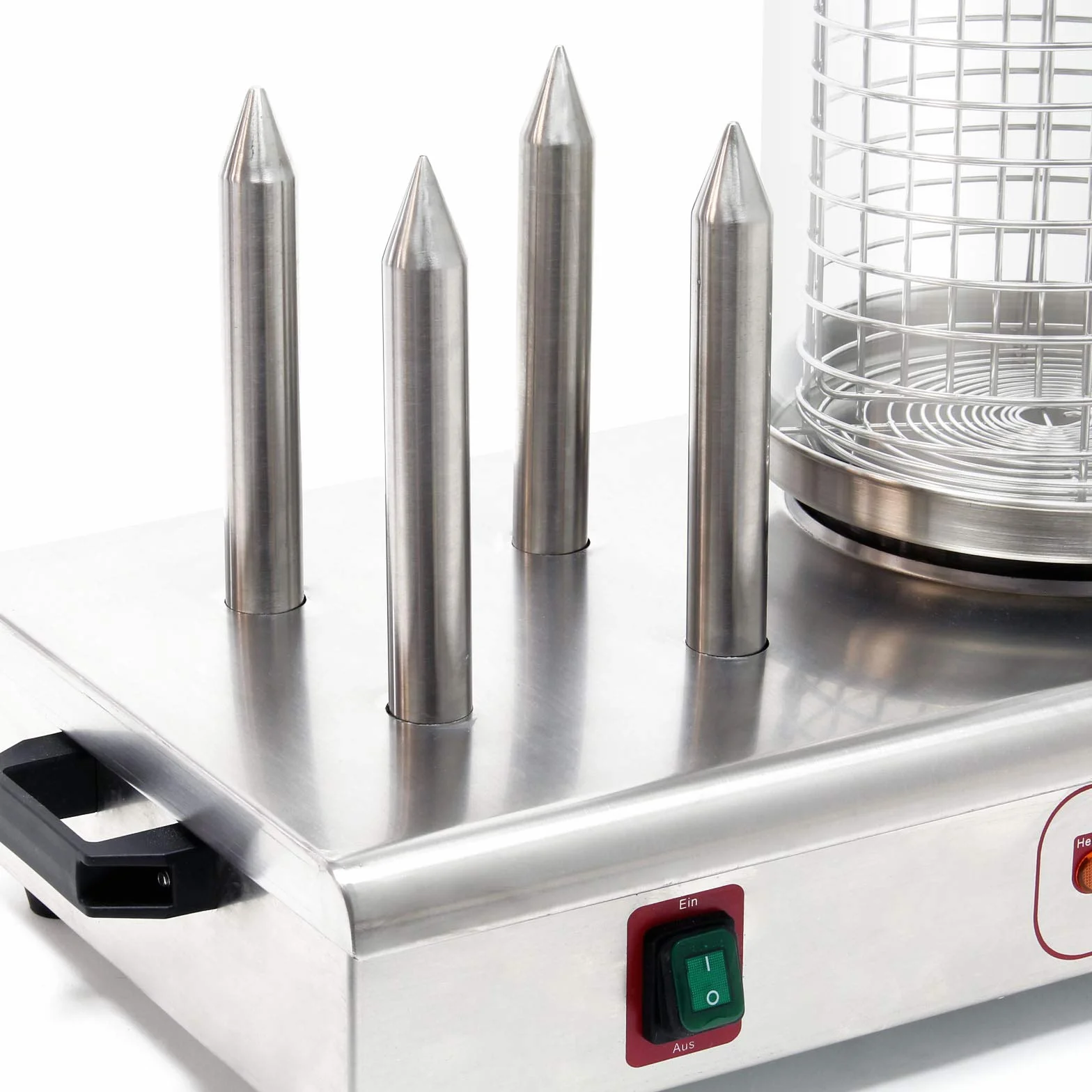 Wiltec Hot Dog Gerät 650 W aus Edelstahl mit 4 Heiz-Dornen, 475 x 290 x 380 mm, Wurstkocher Würstchenwärmer Hot Dog Maker Eierkocher Dämpfer