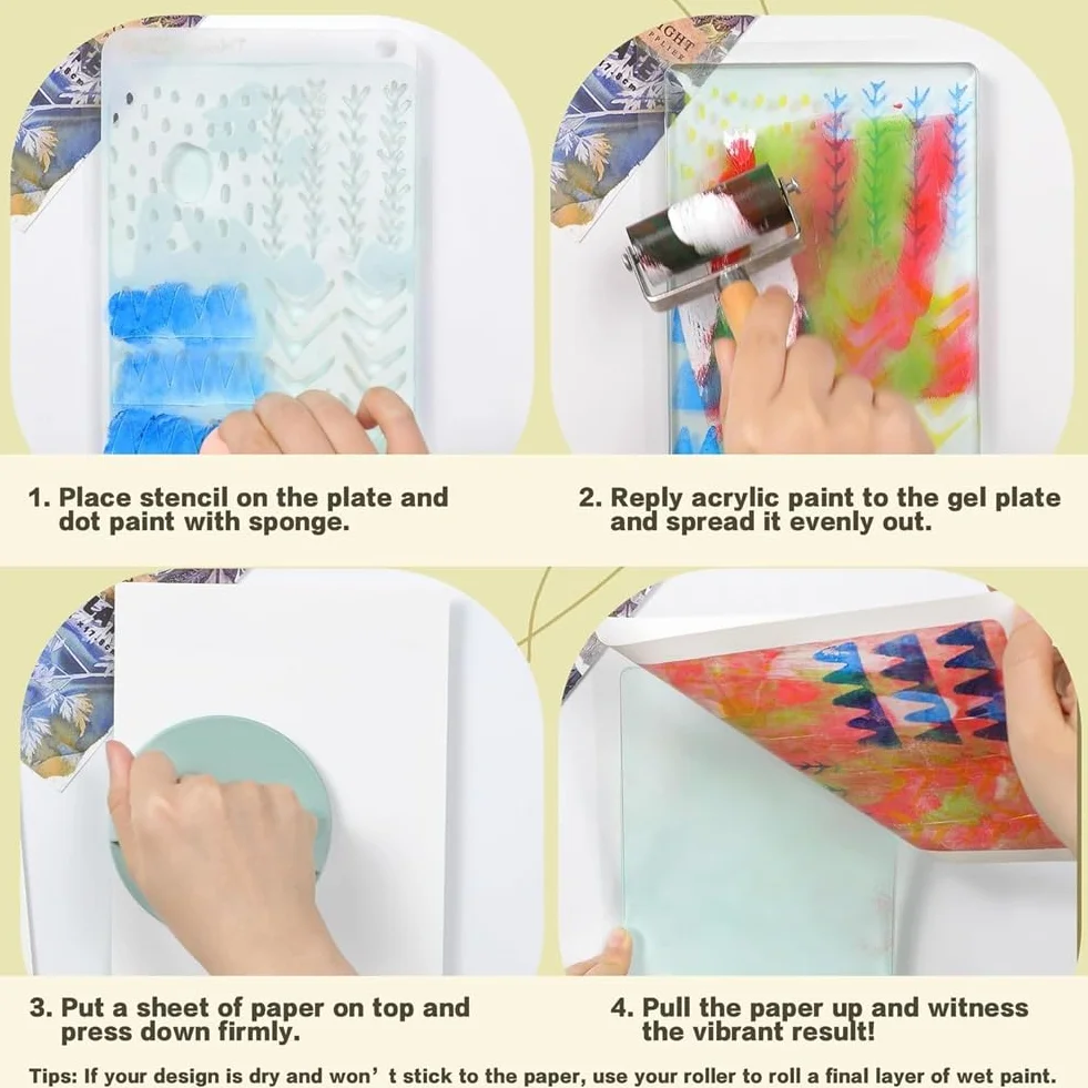 Gelatineplatte 8 "X 10", Gel Druckplattenkit, Druckpapier, Acrylfarbe für Kunst, Monoprinting -Karte