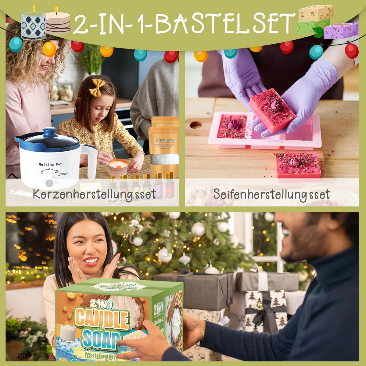 LFISGNN 2-in-1 Kerzen- und Seifenherstellungsset für Anfänger, komplettes DIY-Bastelset zur Herstellung handgefertigter Seifenstangen und Duftkerzen mit Schmelztopf und Zubehör
