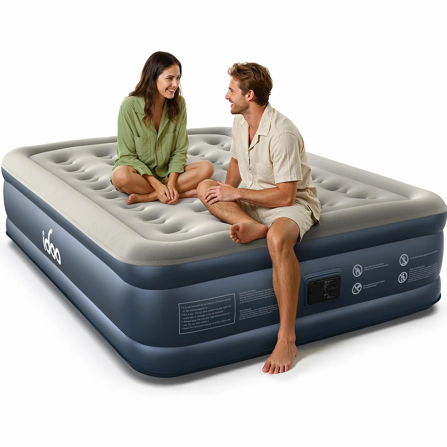iDOO Luftmatratze Selbstaufblasend, Luftbett 2 Personen, Aufblasbare Matratze, Gästebett mit Elektrischer Luftpumpe, Aufblasbares Bett Schnelles in 3 Minuten Aufblasen für Camping 152x203x46cm