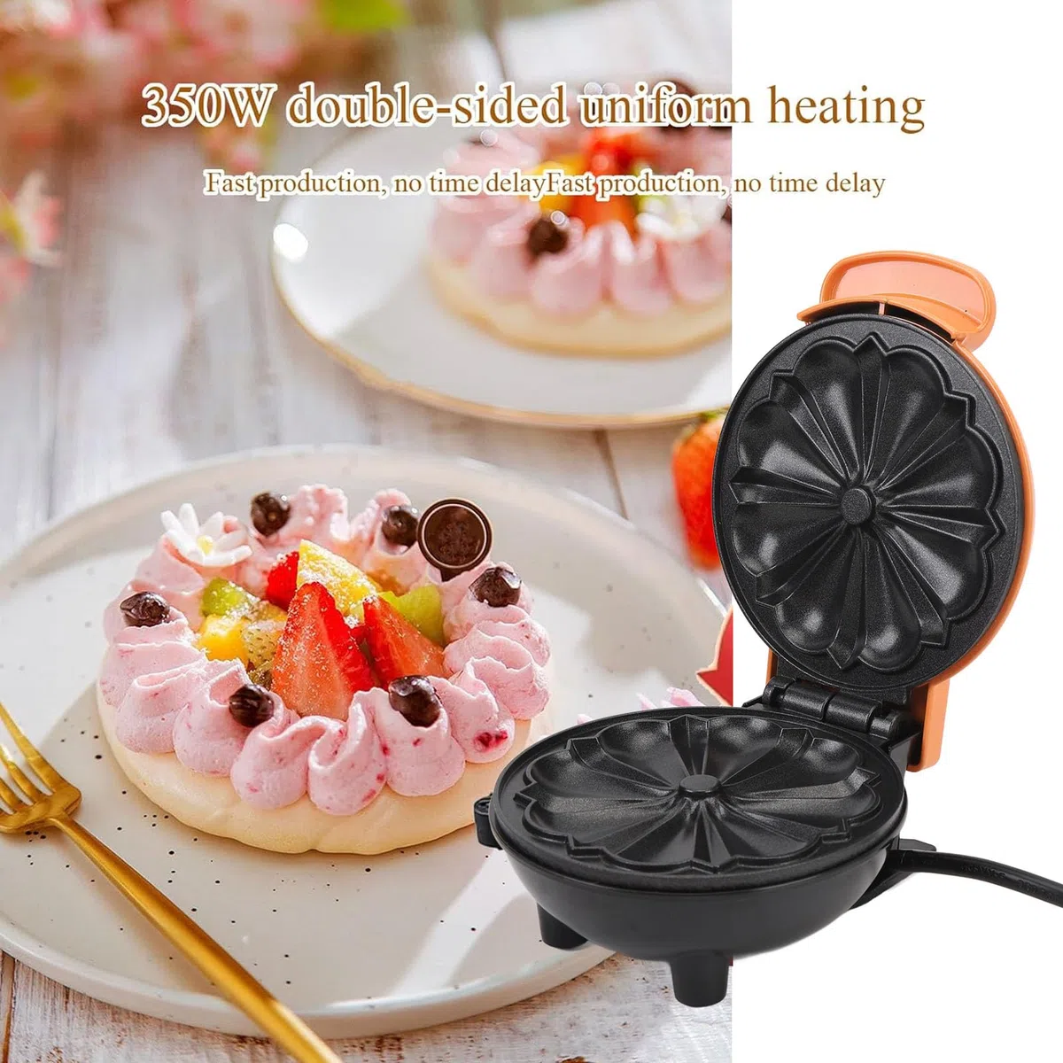 Mini-Kuchenmaschine, Doppelseitige Heizung, Antihaftbeschichtung, 350 W Starke Kuchenmaschine, Gefertigt aus Hochwertigem ABS-Material