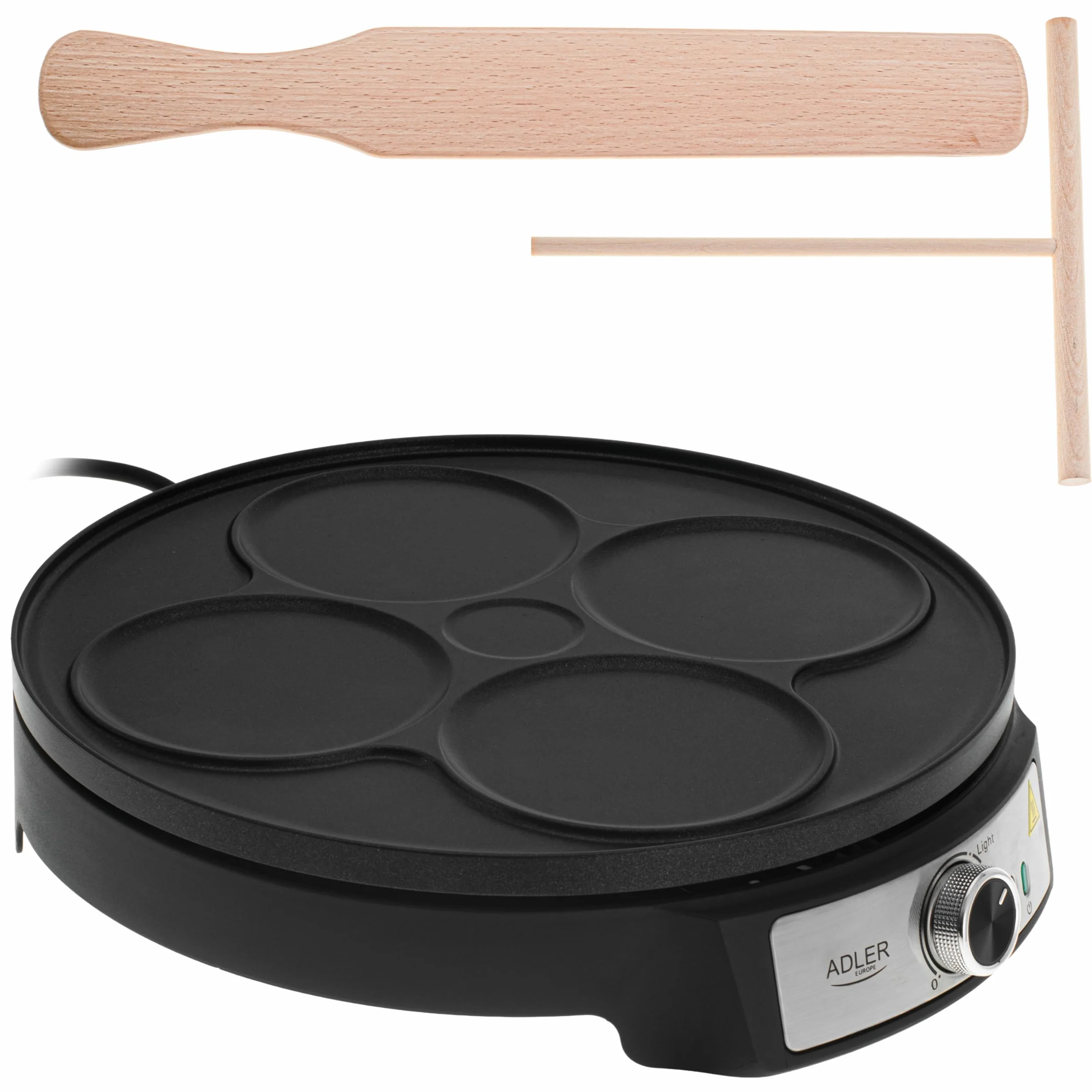 Adler Crêpe Maker [Ø 30cm] elektrisch mit Teigverteiler & Wender | Pfannkuchen Maker Platte mit Antihaftbeschichtung + stufenloser Temperaturregelung | 1600W Pancake Maker mit Edelstahlgehäuse